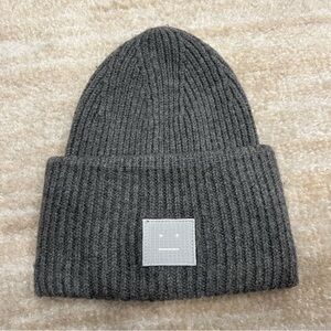 Authentic Acne Studios Large Face Beanie Dark Grey